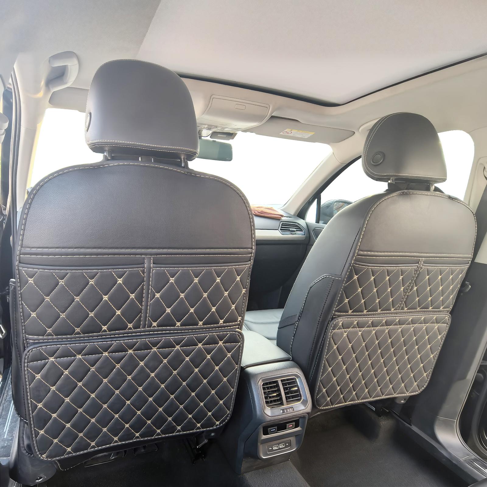 2 Pack Car Seat Kick Mats with Organizer Pockets, Prevent children from stepping on the front seats, Seat Back Protector Cover for Back of Front Seats, Protect Against Dirt, Scuffs and Stains