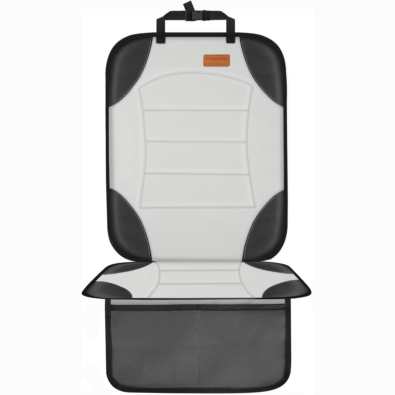 Protect Car Seat, Car Seat Protector for Child Car Seat,with Mesh Pockets, Non-Slip Backing, Prevent seat Marks/pet Anti Slip,Carseat Protectors for Vehicles (1 Pack, White with Black Edges)
