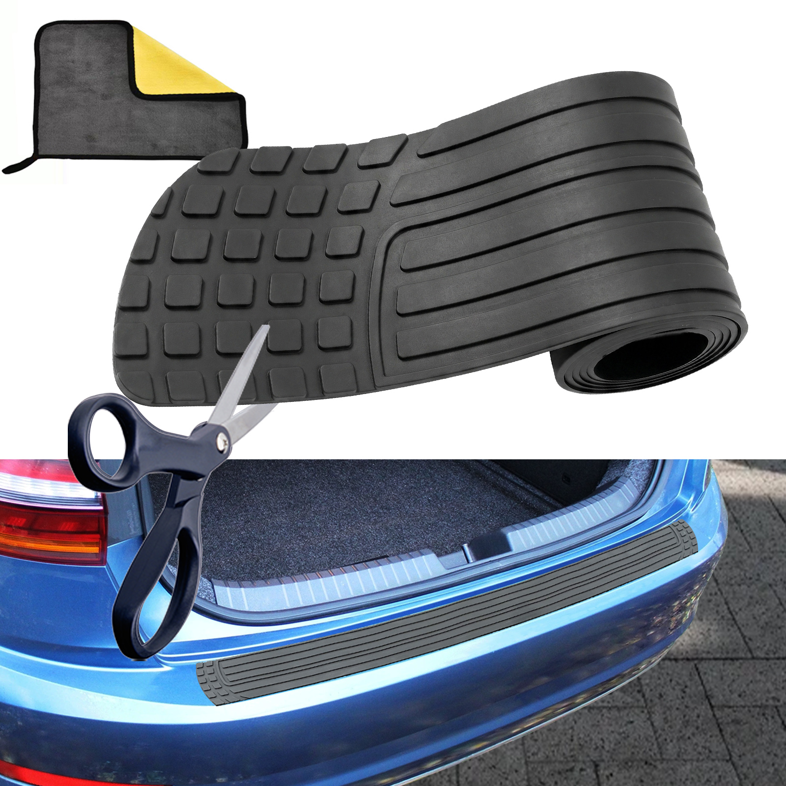 TACOPETS Car Rear Bumper Protector, 41 x 3.4 inch Trimmable, Anti-Scratch Rubber Rear Bumper Guard, A Small car-Washing Towel is Included., Suitable for Most Cars SUV、 Truck(Pure Black)